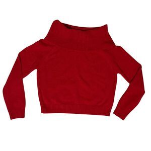 Off Shoulder Womens Knit Top Large Red Cropped Long Sleeve Ribbed NWT